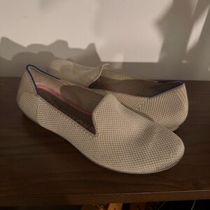 Rothy’s The Loafer Double Stitch Linen Womens 5.5 Beige Khaki Knit Slip On Flats